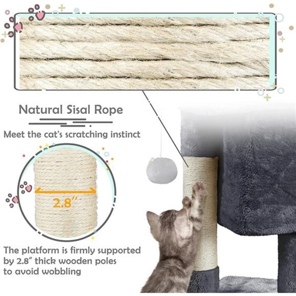 23.5in Cat Tree Tower, Cat Condo with Sisal-Covered Scratching Posts - Dark Gray - Picture 6 of 7